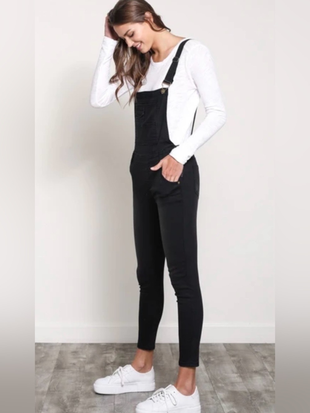 Black Women's Denim Overalls - Slim Fit
